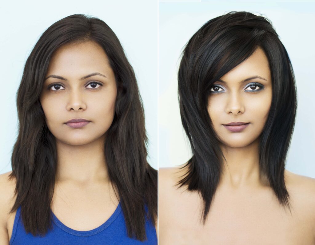 стрижка на средние волосы до и после посещения салона красоты