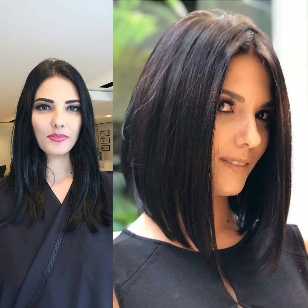 стрижка на средние волосы до и после