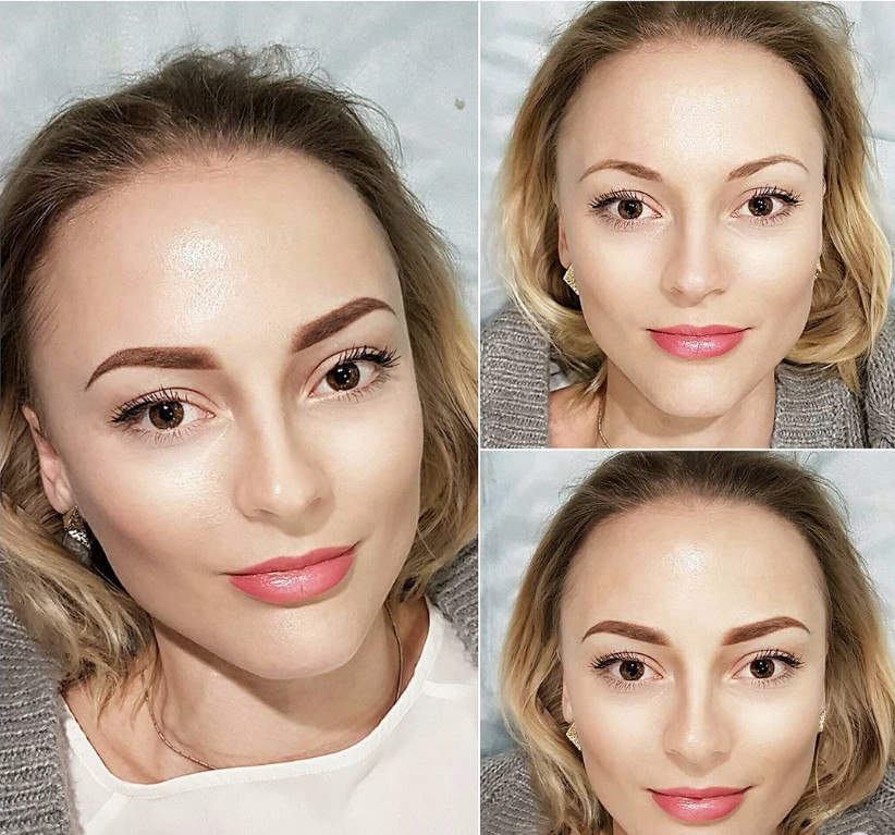 Фото 2. Брови до и после контурного макияжа бровей